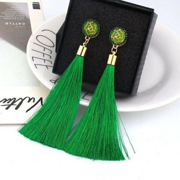 5/$25 Green Tassel Fringe Earring - Picture 1 of 6